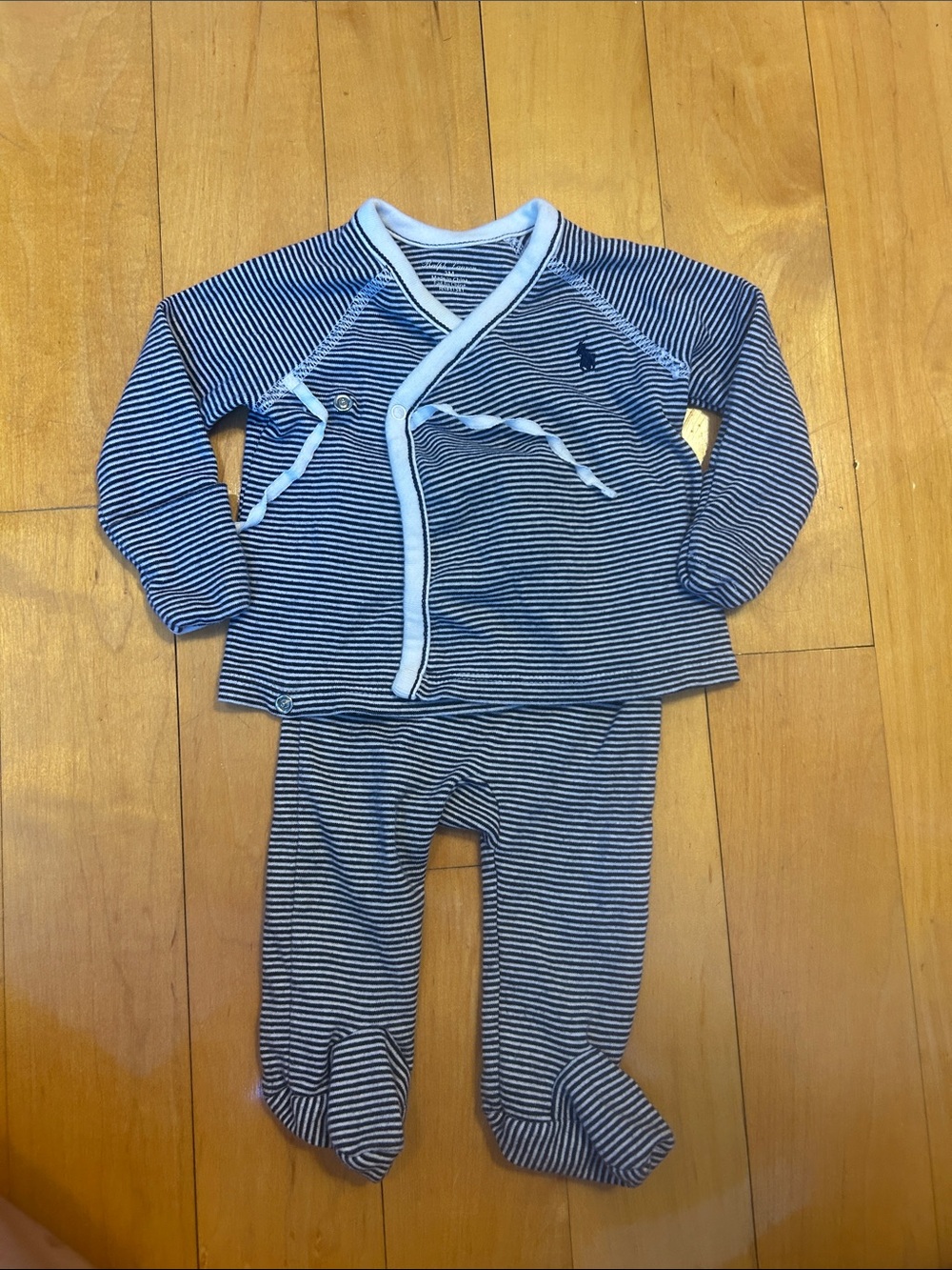 Polo by Ralph Lauren Navy & White Striped Wrap Pajama Set 3mo